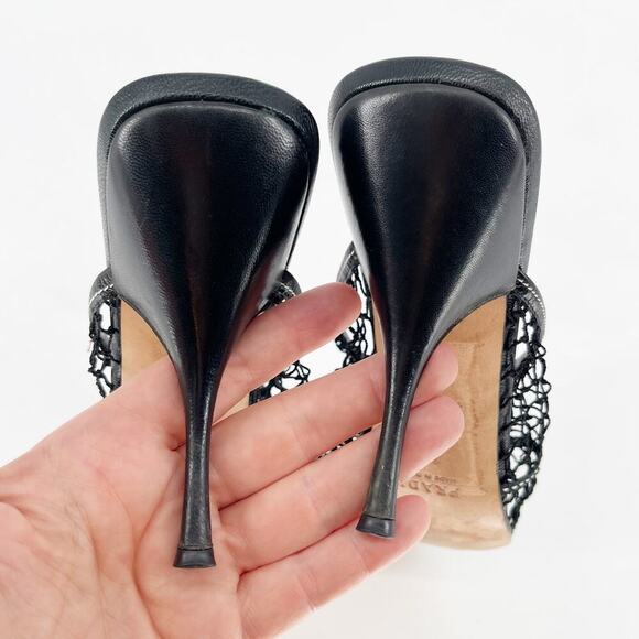 Prada Vintage Black Fishnet Bow Detail Retro Mule Slide Sandal Heel size IT 38.5 - Picture 8 of 11